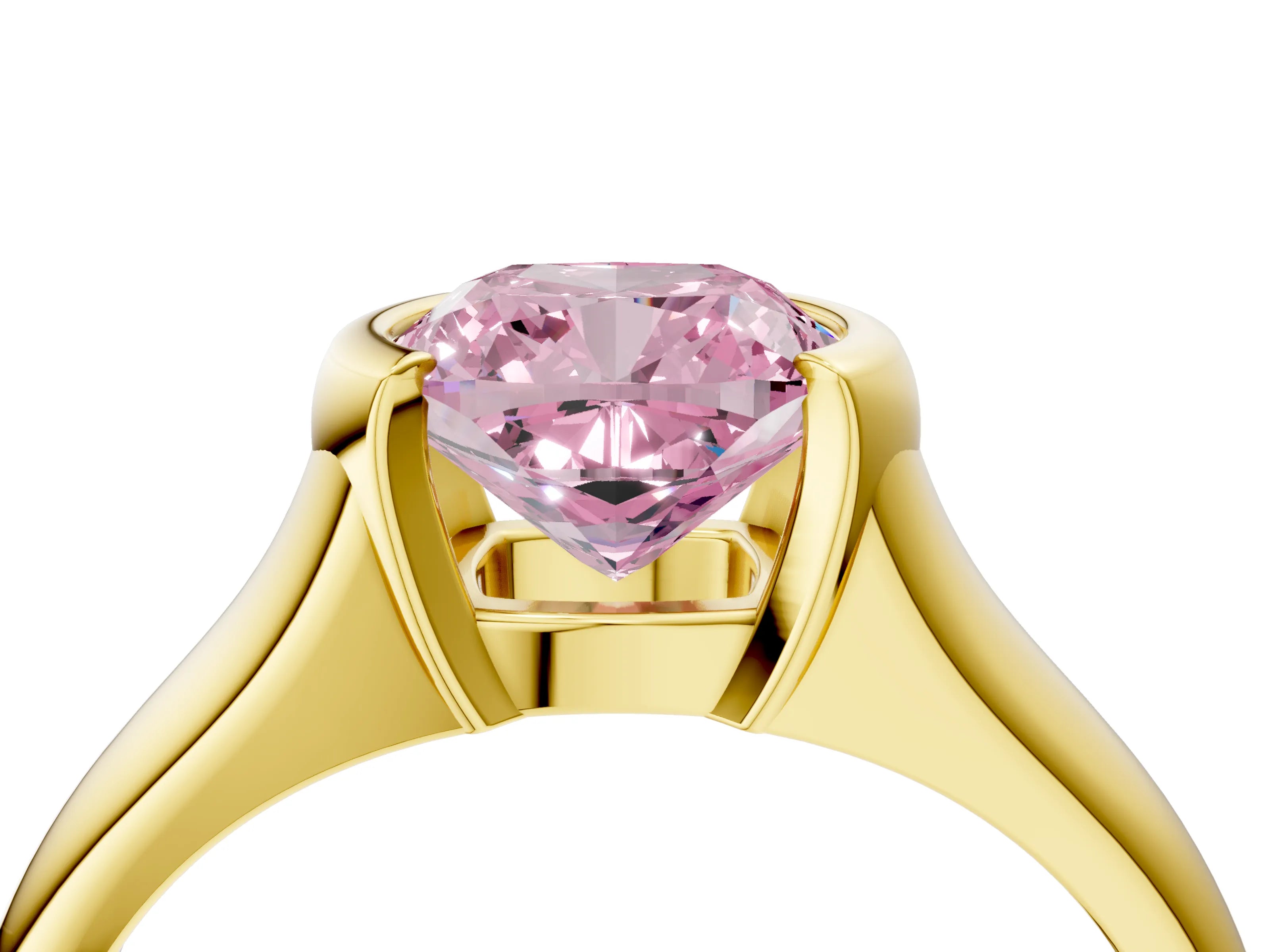 Yellow gold Fancy Pink Cushion Cut Solitaire Tension Set Diamond Ring with Split Shank Band_4