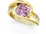 Yellow gold Fancy Pink Cushion Cut Solitaire Tension-Set Diamond Split Shank Ring_1