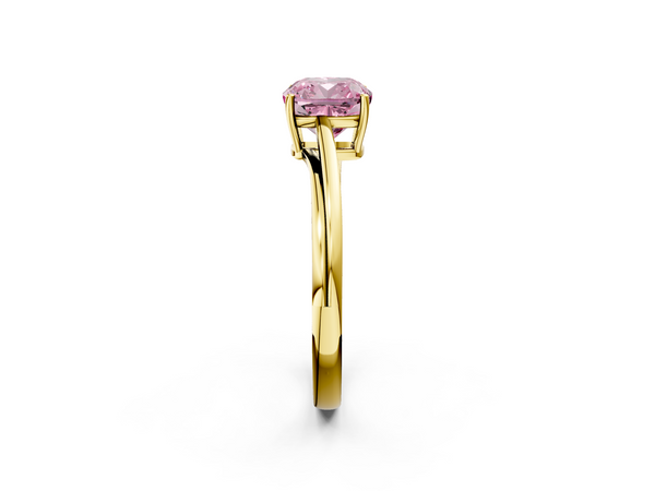 Yellow gold Fancy Pink Cushion  Cut Solitaire Twist Band Ring with Four-Prong Setting
