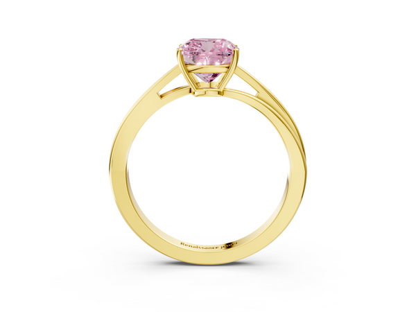 Yellow gold Fancy Pink Cushion  Cut Solitaire Twist Band Ring with Four-Prong Setting