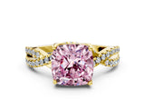 Yellow gold Fancy Pink Cushion Cut Solitaire Twist Pave Diamond Engagement Ring with Prong Setting_24