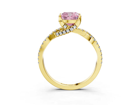 Yellow gold Fancy Pink Cushion Cut Solitaire Twist Pave Diamond Engagement Ring with Prong Setting_27