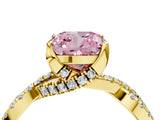 Yellow gold Fancy Pink Cushion Cut Solitaire Twist Pave Diamond Engagement Ring with Prong Setting_28