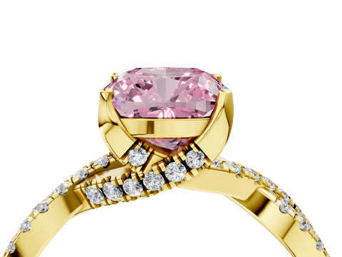 Yellow gold Fancy Pink Cushion Cut Solitaire Twist Pave Diamond Engagement Ring with Prong Setting_28