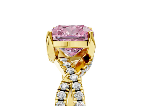 Yellow gold Fancy Pink Cushion Cut Solitaire Twist Pave Diamond Engagement Ring with Prong Setting_29