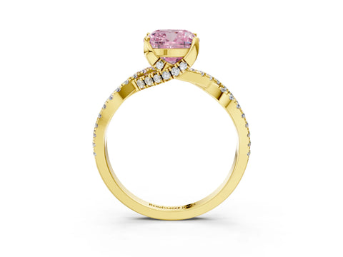 Yellow gold Fancy Pink Cushion Cut Solitaire Twist Pave Diamond Engagement Ring with Prong Setting_3