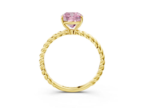 Yellow gold Fancy Pink Cushion Cut Solitaire Twisted Band 4-Prong Ring_3