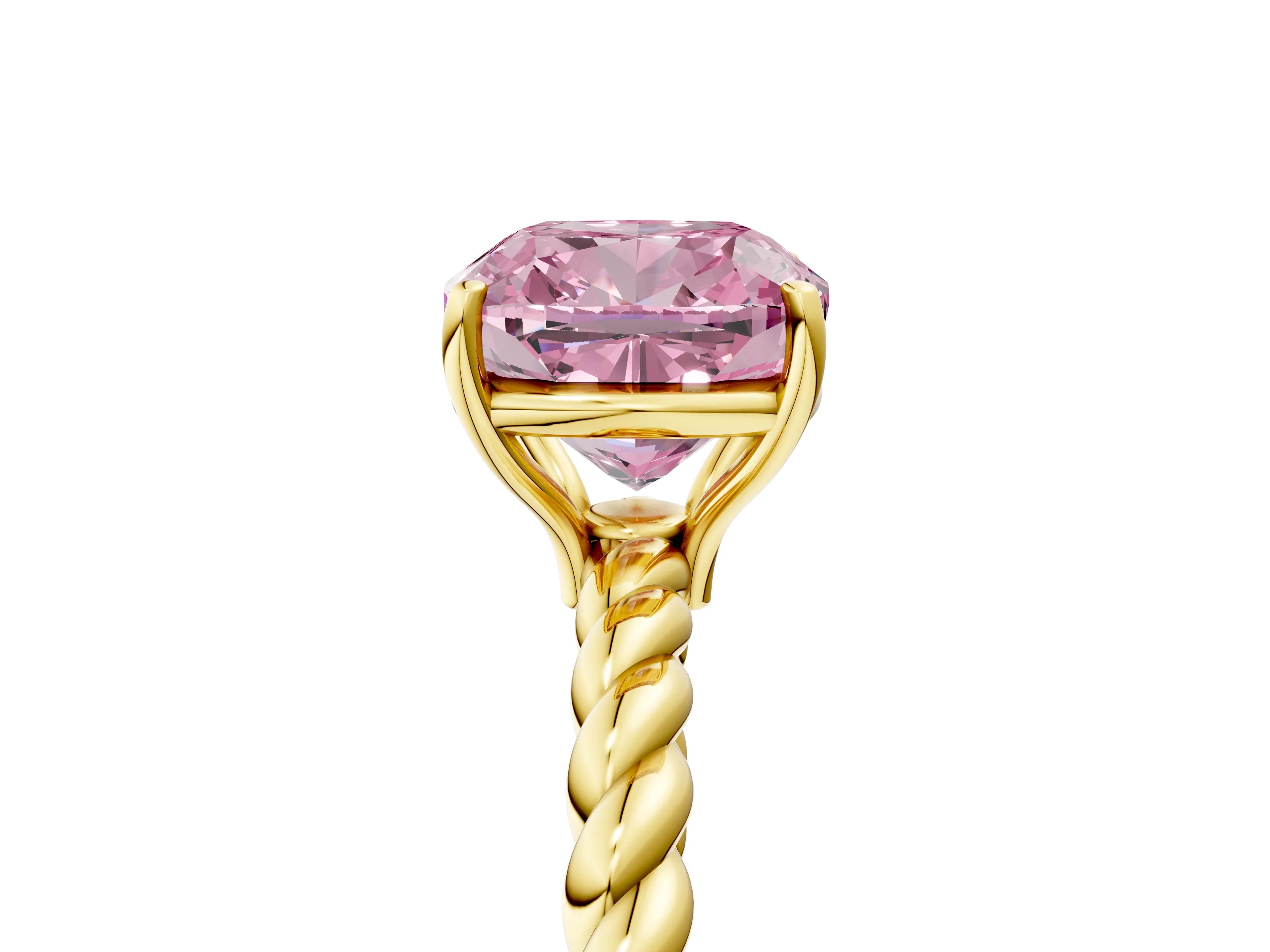 Yellow gold Fancy Pink Cushion Cut Solitaire Twisted Band 4-Prong Ring_5