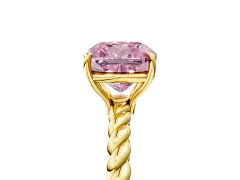 Yellow gold Fancy Pink Cushion Cut Solitaire Twisted Band 4-Prong Ring_5