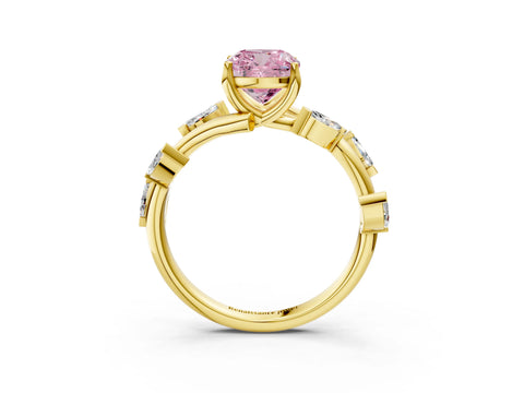 Yellow gold Fancy Pink Cushion Cut Solitaire Twisted Band Marquise Accent Prong Setting Ring_3