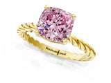 Yellow gold Fancy Pink Cushion  Cut Solitaire Twisted Band with Four-Prong Setting_109