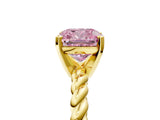 Yellow gold Fancy Pink Cushion  Cut Solitaire Twisted Band with Four-Prong Setting_113