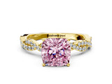 Yellow gold Fancy Pink Cushion Cut Solitaire Twisted Pave Band with Four-Prong Setting_3