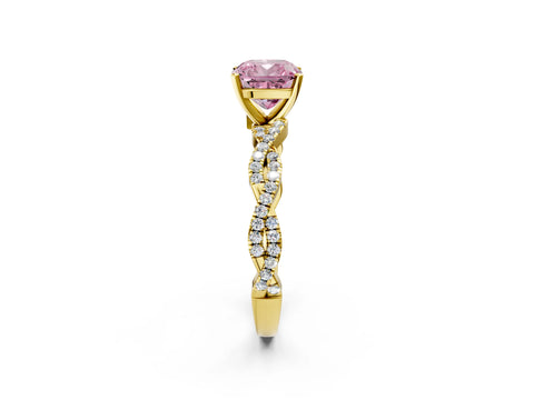 Yellow gold Fancy Pink Cushion Cut Solitaire Twisted Pave Band with Four-Prong Setting_5