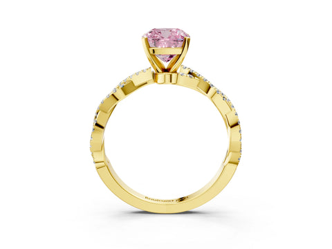 Yellow gold Fancy Pink Cushion Cut Solitaire Twisted Pave Band with Four-Prong Setting_6