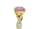 Yellow gold Fancy Pink Cushion Cut Solitaire Twisted Pave Band with Four-Prong Setting_8
