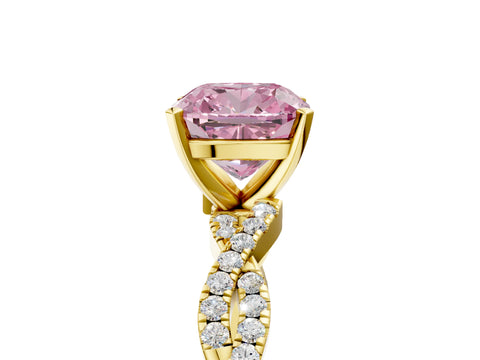 Yellow gold Fancy Pink Cushion Cut Solitaire Twisted Pave Band with Four-Prong Setting_8