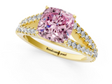 Yellow gold Fancy Pink Cushion  Cut Split Shank Pave Diamond Engagement Ring with Four-Prong Setting_25