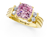Yellow gold Fancy Pink Cushion  Cut Three-Stone Channel Set Ring with Bar Prongs_72