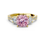 Yellow gold Fancy Pink Cushion  Cut Three-Stone Diamond Pavé Band with Prong Setting_14