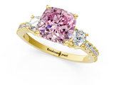 Yellow gold Fancy Pink Cushion  Cut Three-Stone Diamond Pavé Band with Prong Setting_15