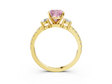 Yellow gold Fancy Pink Cushion  Cut Three-Stone Diamond Pavé Band with Prong Setting_17