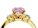 Yellow gold Fancy Pink Cushion  Cut Three-Stone Diamond Pavé Band with Prong Setting_18
