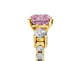 Yellow gold Fancy Pink Cushion  Cut Three-Stone Diamond Pavé Band with Prong Setting_19