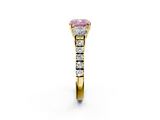 Yellow gold Fancy Pink Cushion  Cut Three-Stone Diamond Pave Band with Prong Setting_38