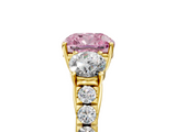 Yellow gold Fancy Pink Cushion  Cut Three-Stone Diamond Pave Band with Prong Setting_41