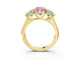 Yellow gold Fancy Pink Cushion Cut Three-Stone Diamond Ring with Prong Setting on a Classic Band_15