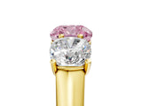 Yellow gold Fancy Pink Cushion Cut Three-Stone Diamond Ring with Prong Setting on a Classic Band_17