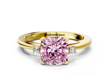 Yellow gold Fancy Pink Cushion  Cut Three-Stone Solitaire Ring with Round Accent Diamonds and Four-Prong Setting_20