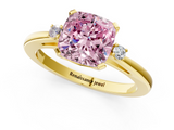 Yellow gold Fancy Pink Cushion  Cut Three-Stone Solitaire Ring with Round Accent Diamonds and Four-Prong Setting_21