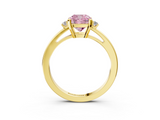 Yellow gold Fancy Pink Cushion  Cut Three-Stone Solitaire Ring with Round Accent Diamonds and Four-Prong Setting_23