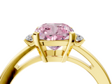 Yellow gold Fancy Pink Cushion  Cut Three-Stone Solitaire Ring with Round Accent Diamonds and Four-Prong Setting_24