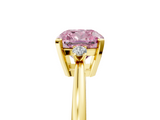 Yellow gold Fancy Pink Cushion  Cut Three-Stone Solitaire Ring with Round Accent Diamonds and Four-Prong Setting_25