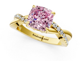 Yellow gold Fancy Pink Cushion  Cut Twist Band Solitaire Diamond Ring with Pavé Setting_4