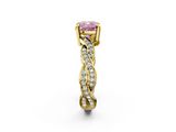 Yellow gold Fancy Pink Cushion  Cut Twisted Pavé Band Solitaire Ring with Four-Prong Setting_58