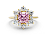 Yellow gold Fancy Pink Cushion  Diamond Cluster Halo Ring with Solitaire Band and Four-Prong Setting_20