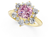 Yellow gold Fancy Pink Cushion  Diamond Cluster Halo Ring with Solitaire Band and Four-Prong Setting_21