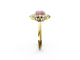 Yellow gold Fancy Pink Cushion  Diamond Cluster Halo Ring with Solitaire Band and Four-Prong Setting_22