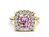 Yellow gold Fancy Pink Cushion  Diamond Cluster Halo Solitaire with Four-Prong Setting_95