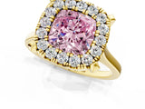 Yellow gold Fancy Pink Cushion  Diamond Cluster Halo Solitaire with Four-Prong Setting_96