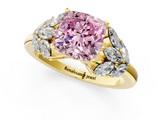 Yellow gold Fancy Pink Cushion  Diamond Cluster Leaf Design Ring with Prong Setting_71