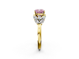 Yellow gold Fancy Pink Cushion  Diamond Cluster Leaf Design Ring with Prong Setting_72