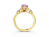Yellow gold Fancy Pink Cushion  Diamond Cluster Leaf Design Ring with Prong Setting_73