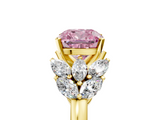 Yellow gold Fancy Pink Cushion  Diamond Cluster Leaf Design Ring with Prong Setting_75