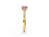Yellow gold Fancy Pink Cushion  Diamond Cluster Prong-Set Solitaire Ring_44