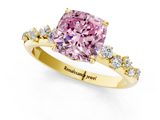Yellow gold Fancy Pink Cushion  Diamond Cluster Prong-Set Solitaire Ring_46